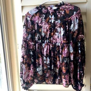 NWOT Floral long sleeve high neck blouse camisole included size small